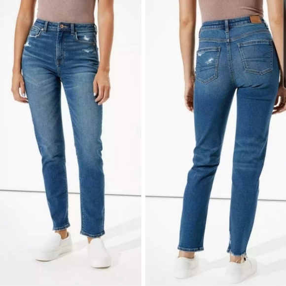 American Eagle AEO Mom Jeans Stretch 100% Cotton High Waisted Rise 90s Size 4 - Picture 12 of 12